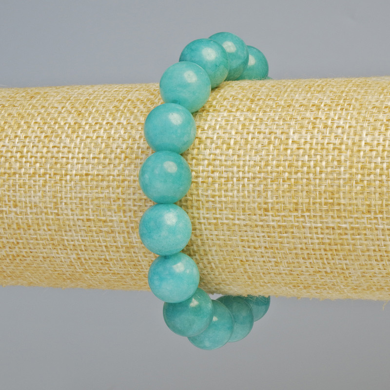 Aquamarine Natural Stone Smooth Bead Bracelet, 12mm± Diameter, Stretch, 18cm+