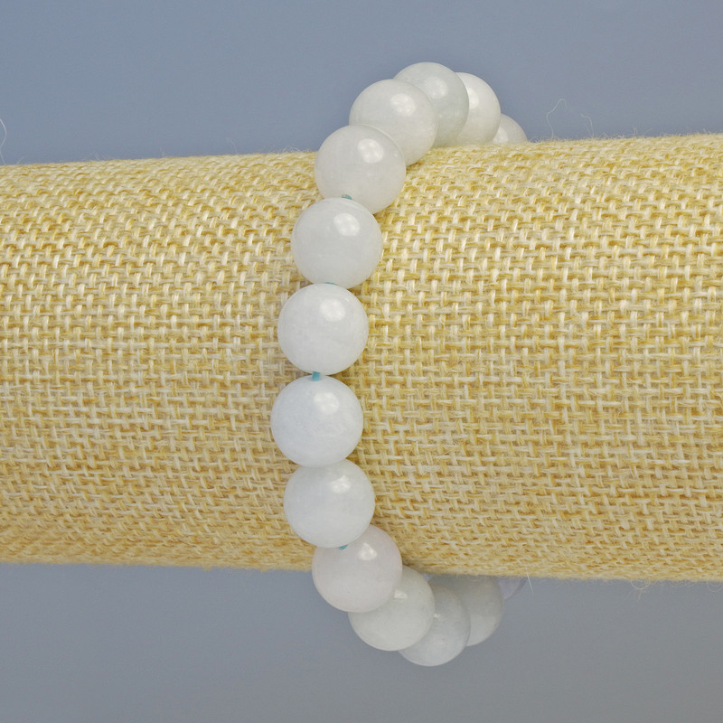 Bracelet Aquamarine natural stone smooth bead, diameter 10.5mm± (stretch), length 18cm+