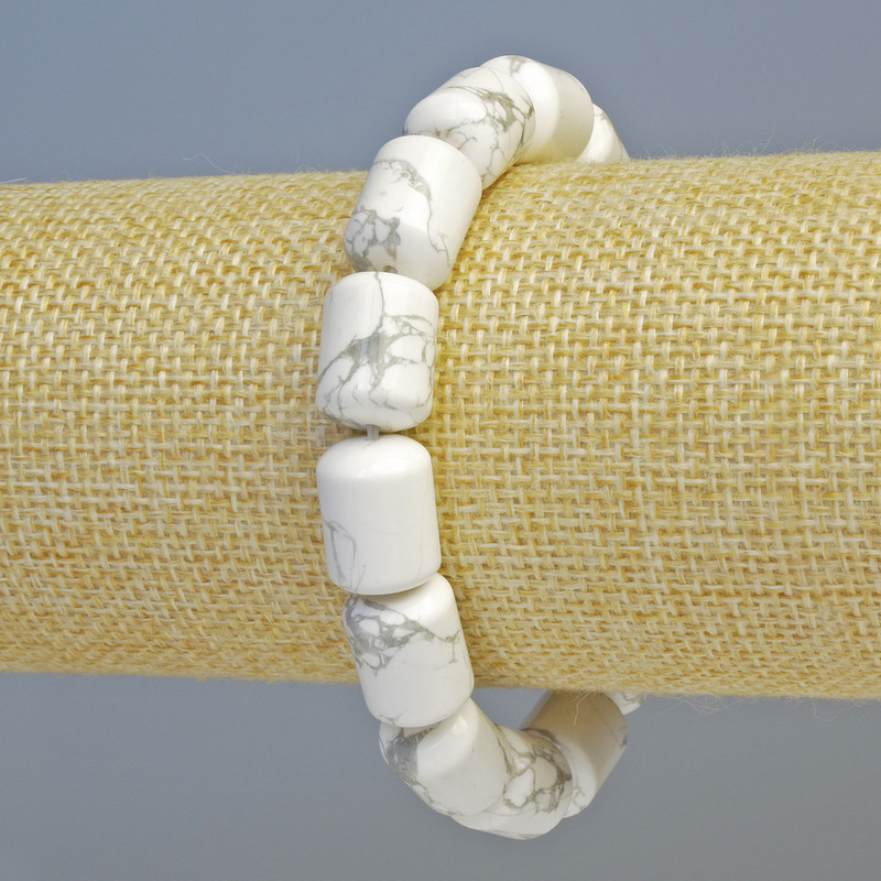 Bracelet Howlite natural stone cylindrical, diameter 10×14mm± (stretch), length 18cm+