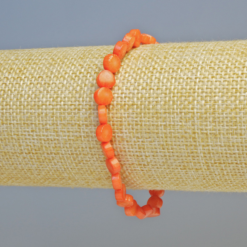 Orange Coral Natural Coin Bracelet, 6x3mm± coins, stretch, length 18cm+