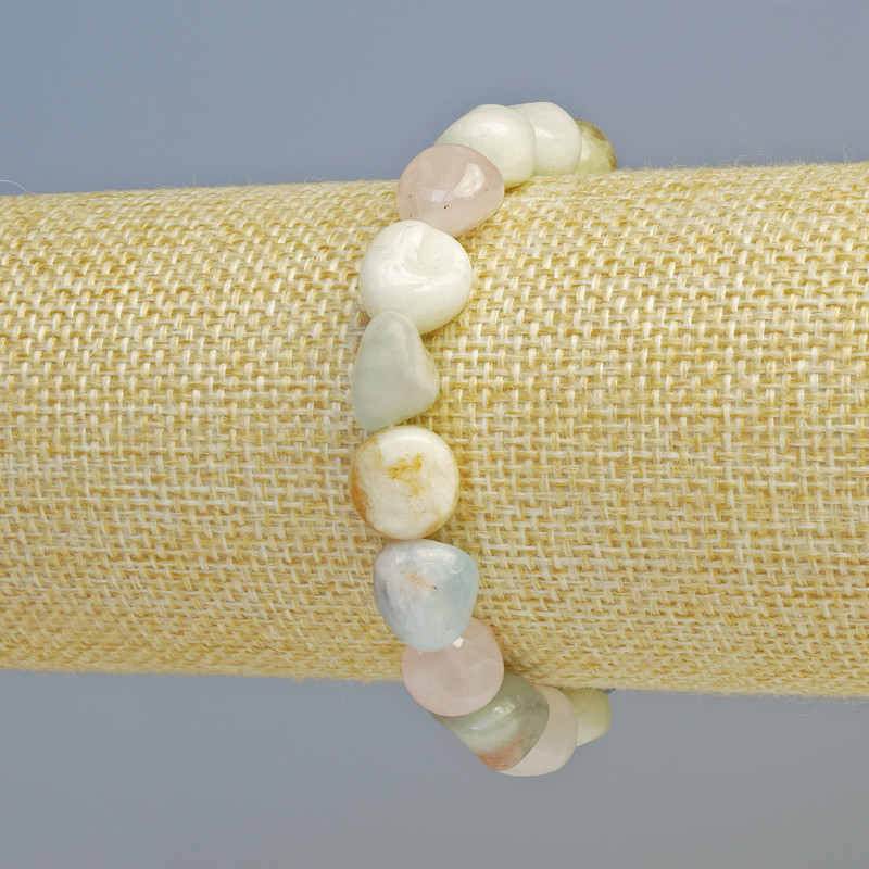 Morganite Bracelet, Natural Stone Faceted Beads, 10x11mm+ diameter, Stretch, 18cm+ length
