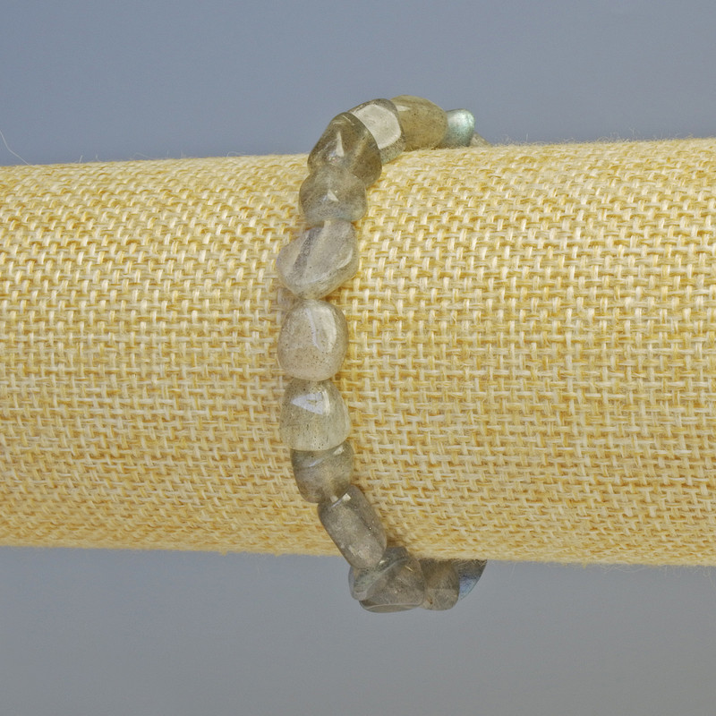 Bracelet Labradorite natural stone faceted beads, diameter 8×9mm±, stretch, length 18cm+