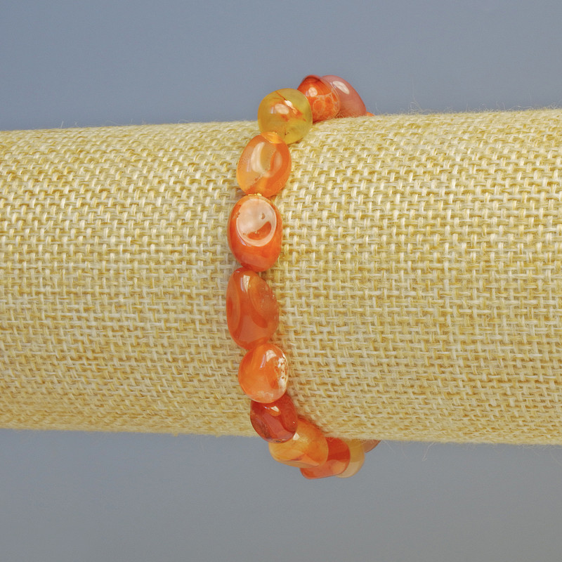 Carnelian Bracelet, natural stone cabochon, diameter 8x10mm± (stretch), length 18cm+