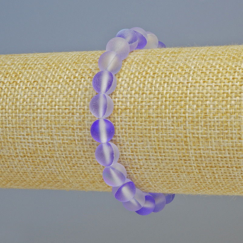 Opal Glass Bracelet, smooth 8mm beads, violet matte chameleon, stretch bracelet, 18cm+