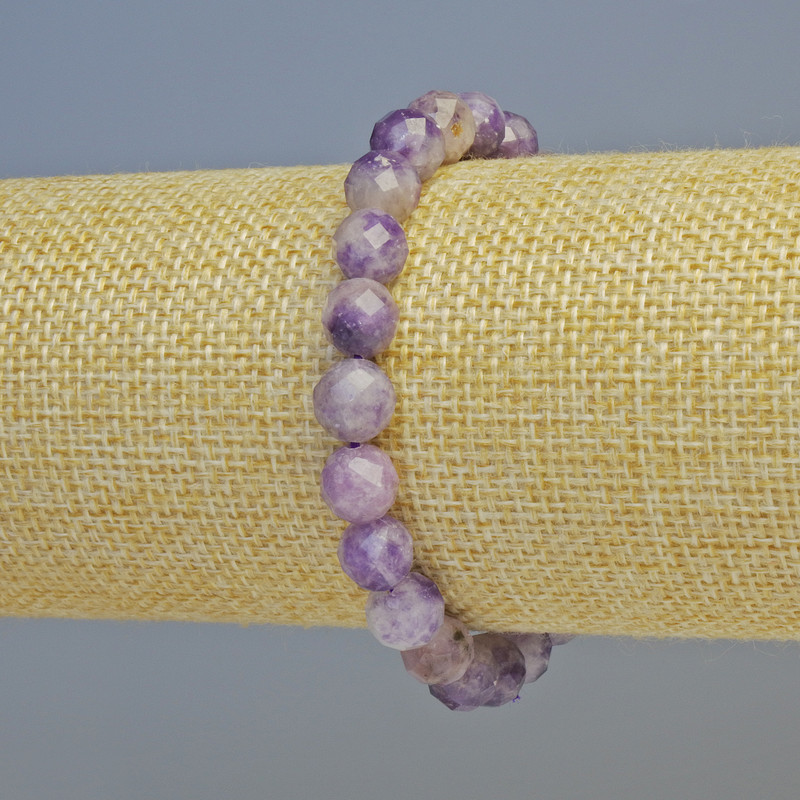 Bracelet Lepidolite Natural Stone Faceted Bead, Ø 8mm± (stretch), length 18cm+