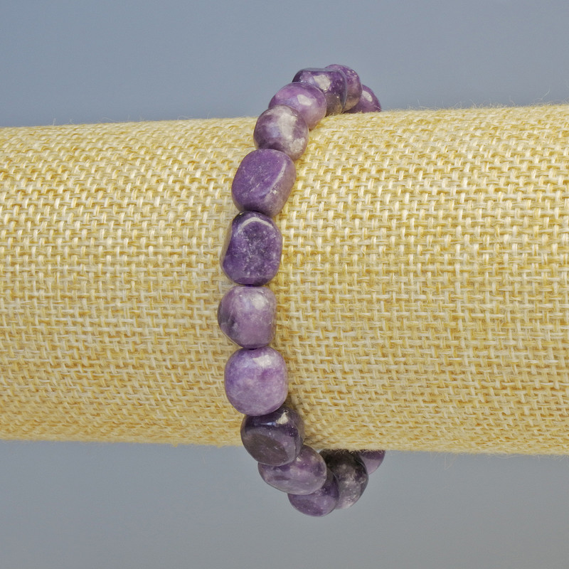 Lepidolite Bracelet with Natural Gemstone Beads, faceted, 11-12×8-9 mm, 5mm+ (stretch), length 7.1 inches