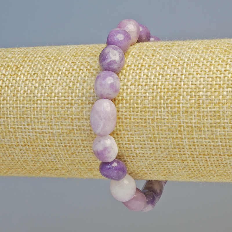 Lepidolite Bracelet, Natural Stone Bead, faceted, 9×10mm ± diameter (stretch), length 18cm+