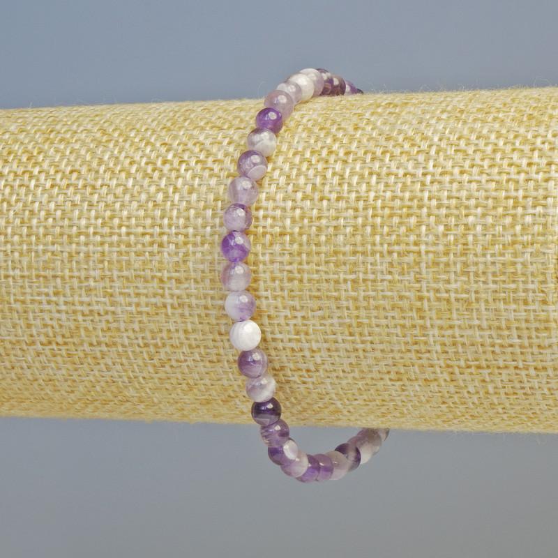 Amethyst Chevron Bracelet Natural Stone Smooth Round Beads 4mm± (stretch), 18cm+ length