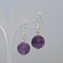 Amethyst Earrings Natural Stone Smooth Sphere, 14mm diameter, 35mm length