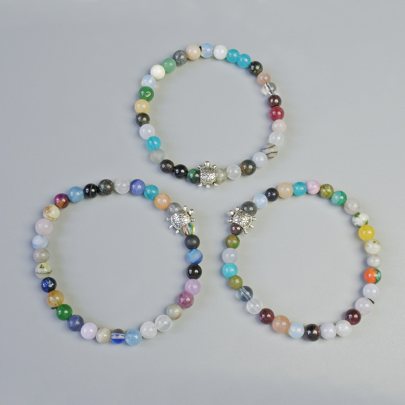 Bracelet Assorted Smooth Bead, diameter 6mm±, stretch, length 18cm± with metal inlays