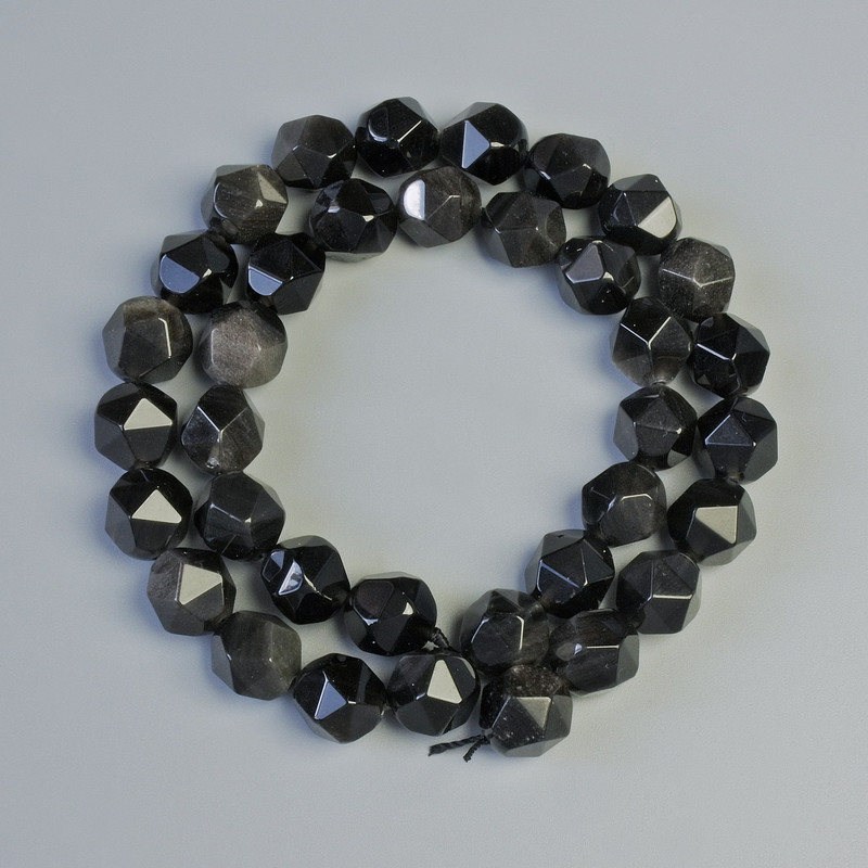 Silver Obsidian Beads, Natural Stone, Multifaceted, 8.5×10mm±, 36cm± on thread