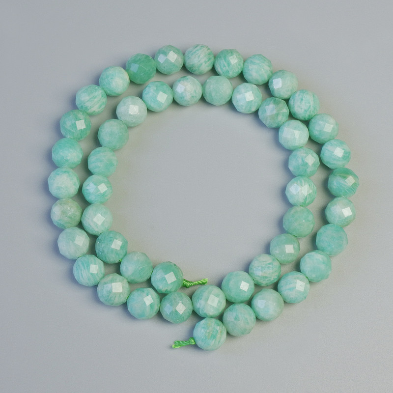 Amazonite Beads natural stone, faceted round bead, diameter 8 mm±, length 39 cm± on thread
