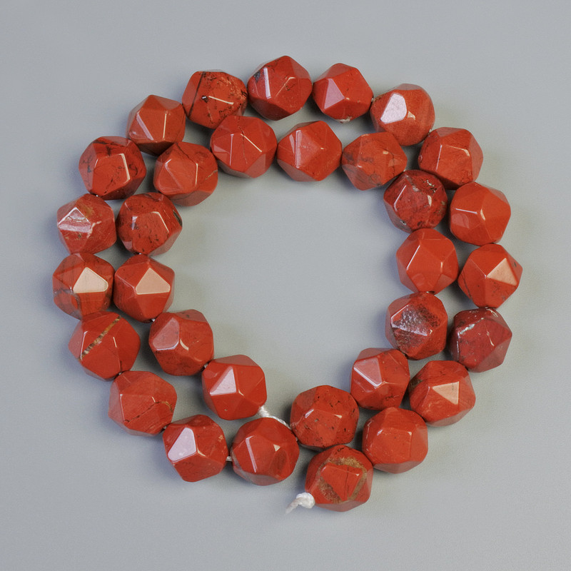 Red Jasper Beads Natural Stone Faceted, 10x12mm diameter, 37cm necklace length on a thread