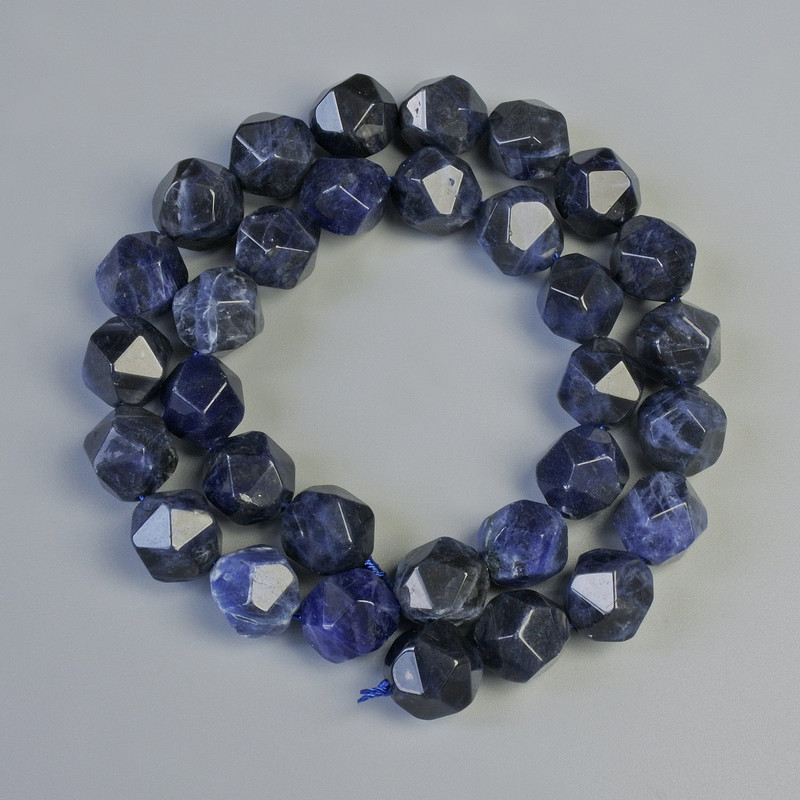 Sodalite Beads natural stone multifaceted, diameter 10.5×12mm±, thread length 38cm±