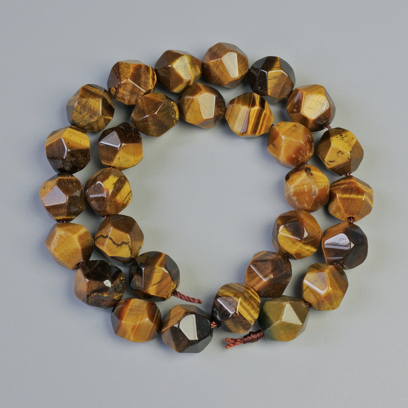 Tiger's Eye Beads Natural Stone Faceted 11×12 mm, Thread Length 36 in