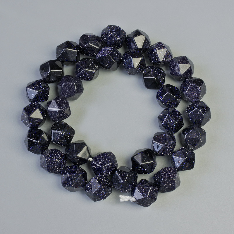 Night of Cairo Aventurine Beads on Thread, Synthetic, Multifaceted, diameter 10×11 mm ±, length 36 cm ±