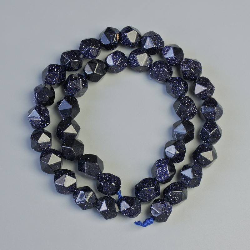 Avanturine Beads “Night of Cairo” (synthetic) Faceted, diameter 8.5×9.5mm, thread length 36in±