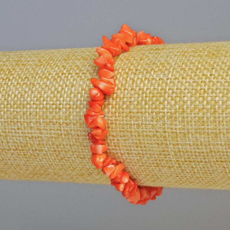 Bracelet Orange Coral Natural Pebble, 6x3mm+- (stretch), length 18cm+