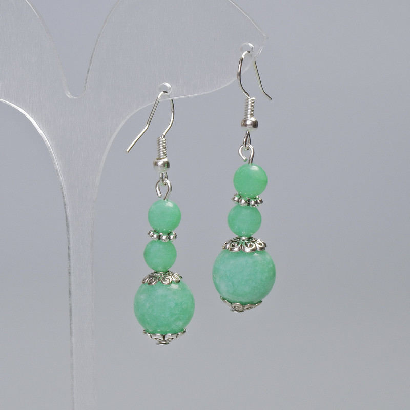 Amazonite Earrings, smooth round beads, diameter 12mm, 6mm±, length 48mm±, with metal inlays