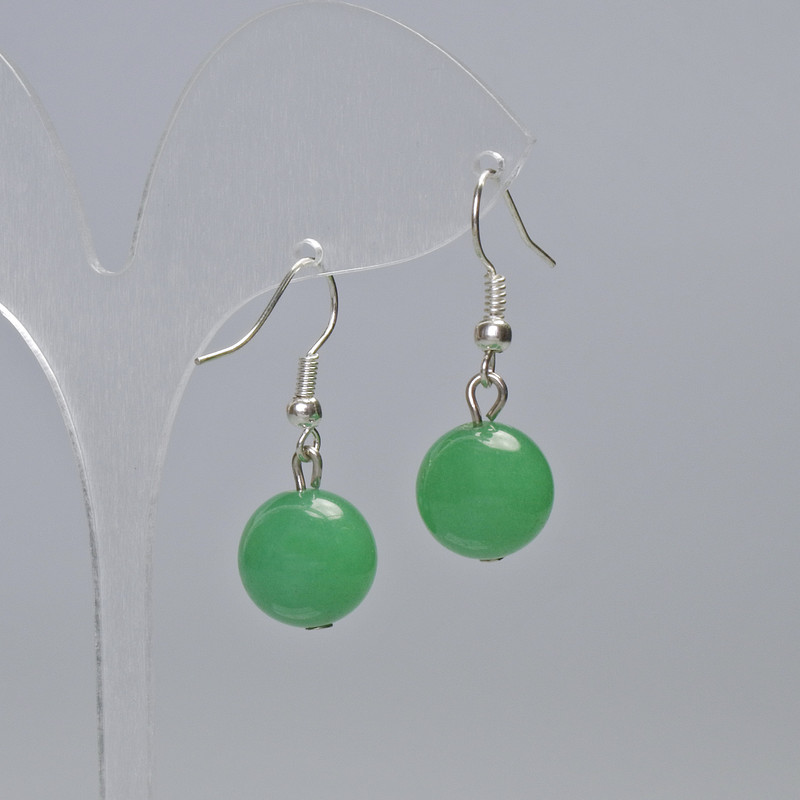 Earrings Natural Jade stone smooth ball, diameter 12mm±, length 34mm±