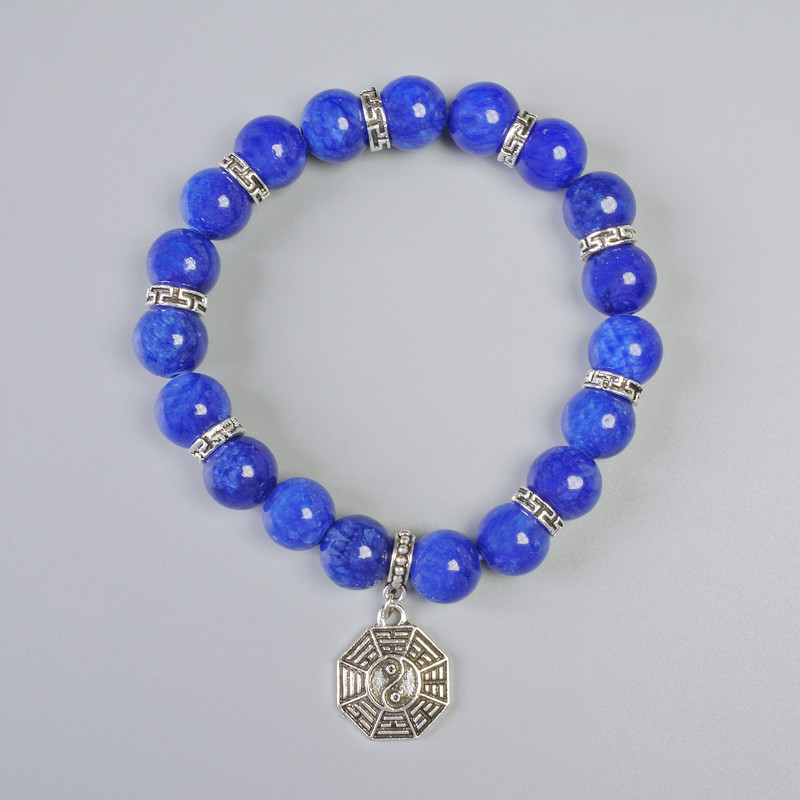 Lapis Lazuli Bracelet (artificial acrylic) smooth bead, diameter 10.5mm± (stretch), length 18cm± with metal inserts