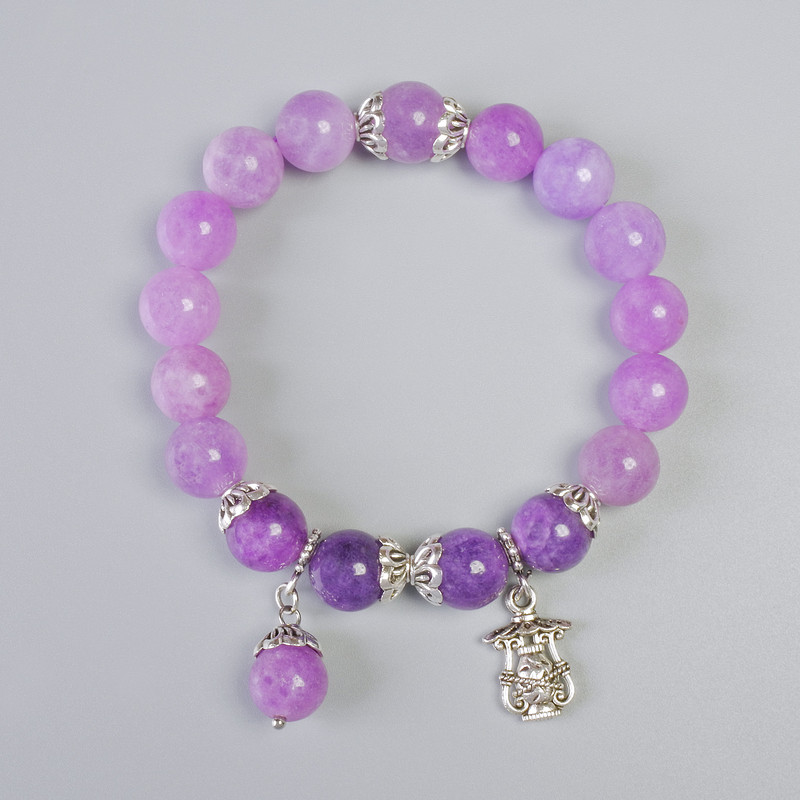 Bracelet Sugalite and Quartz-Toned Amethyst Smooth Bead, diameter 10.5mm± (stretch), length 18cm± with metal accents