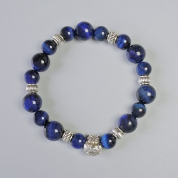 Blue Cat's Eye Bracelet with Smooth Beads, diameter 10.5 mm, 8.5 mm± (stretch), length 18 cm± with metal inserts