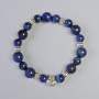 Blue Cat's Eye Bracelet with Smooth Beads, diameter 10.5 mm, 8.5 mm± (stretch), length 18 cm± with metal inserts