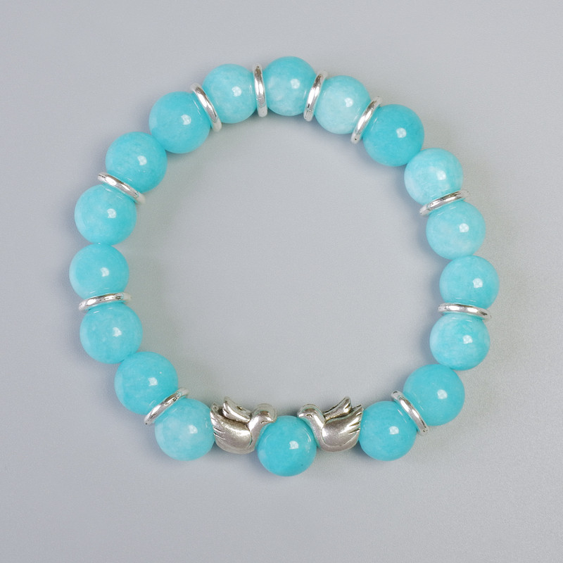 Aquamarine Bracelet Smooth Beads, diameter 10.5mm+- (stretch), length 18cm+- with metal inserts