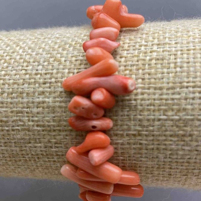 Bracelet Pink Coral Natural Column Beads, diameter 9-17×4mm± (stretch), length 18cm+