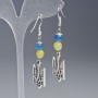 Earrings 'Herald' with Citrine and Aquamarine, diameter 15mm± with beads, diameter 6.5mm±, length 60mm±, silver-tone metal