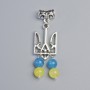 Pendant "Emblem", diameter 15mm± with Citrine and Aquamarine beads, bead diameter 6.5mm±, length 49mm±, silver-tone metal