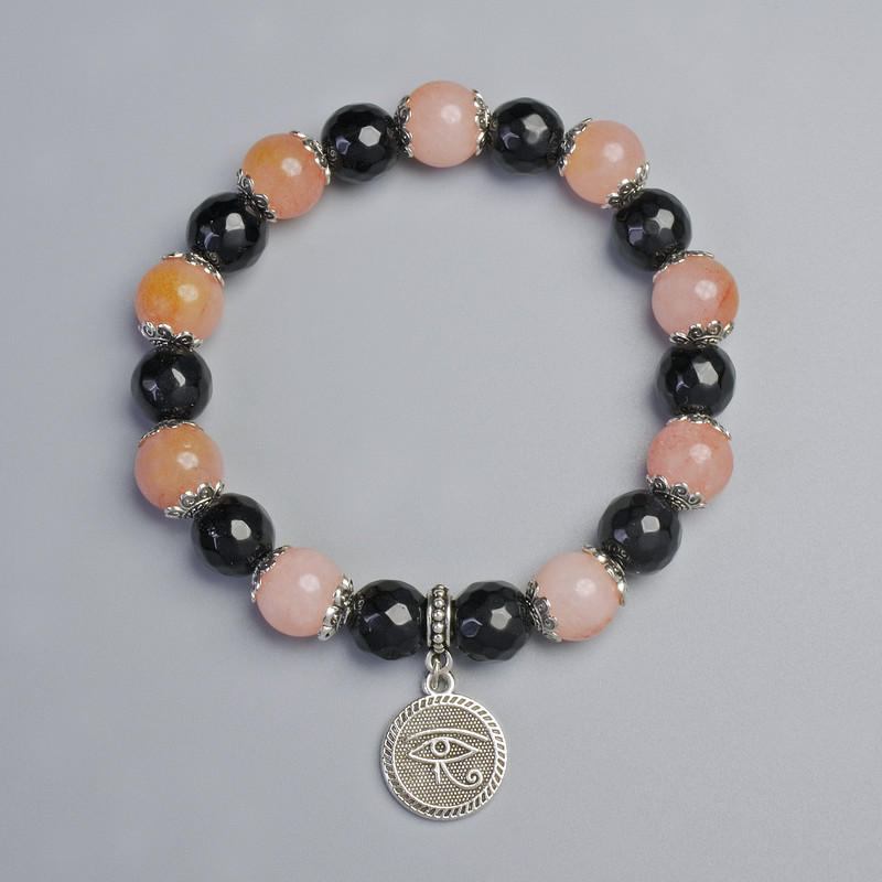Agate and Tone-Tinted Quartz Bracelet, diameter 10.5mm, 10mm± (stretch), length 18cm± with metal inserts