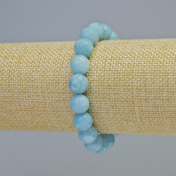 Aquamarine Bead Bracelet, smooth round beads, diameter 10.5mm ± (elastic), length 18cm+