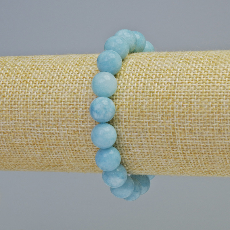 Aquamarine Bead Bracelet, smooth round beads, diameter 10.5mm ± (elastic), length 18cm+