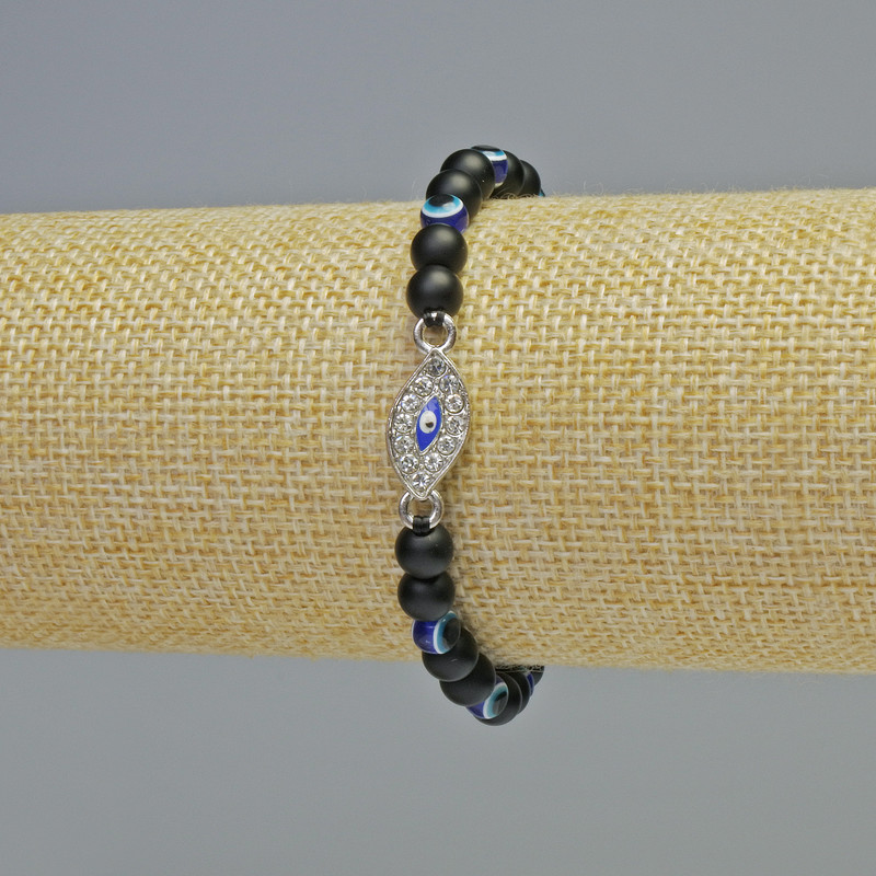 Shungite Bracelet (single) smooth bead, diameter 6mm± (stretch), length 18cm± with Eye inserts
