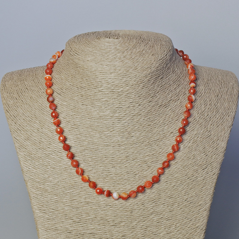 Carnelian Beaded Necklace with Natural Stone, Faceted Balls, 6mm Diameter, 45-48cm Length