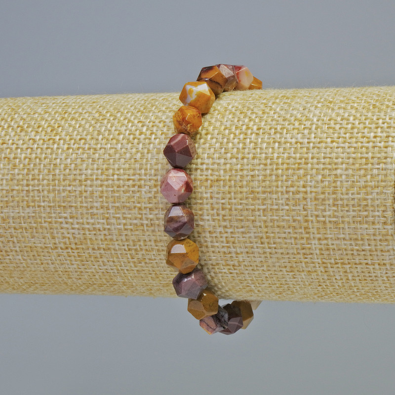 Jasper Moonstone Bead Natural Stone Multisided Bracelet, 7x8mm+- diameter, Stretch, 18cm+ length