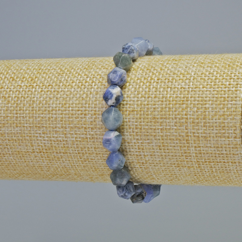 Sodalite natural stone multi-faceted bracelet, 7x8mm± beads, stretchy, 18cm+