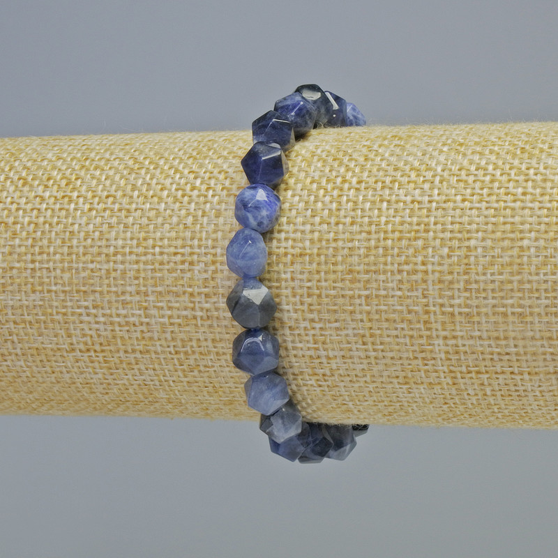Sodalite Bracelet, Natural Stone, Faceted Beads 7x8mm±, Stretch, 18cm+