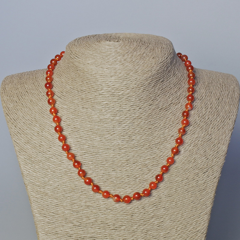 Carnelian Necklace with Smooth Beads, 6mm Diameter, 45-47 cm Length