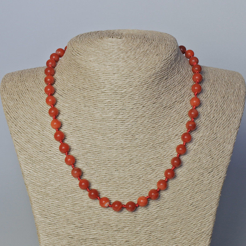 Carnelian Bead Necklace Natural Stone Round Bead Ø 8mm, Length 45-46 cm