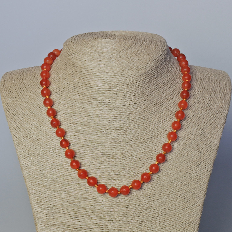 Carnelian Necklace, Natural Stone, Smooth Round Bead, diameter 8mm, length 45-47cm