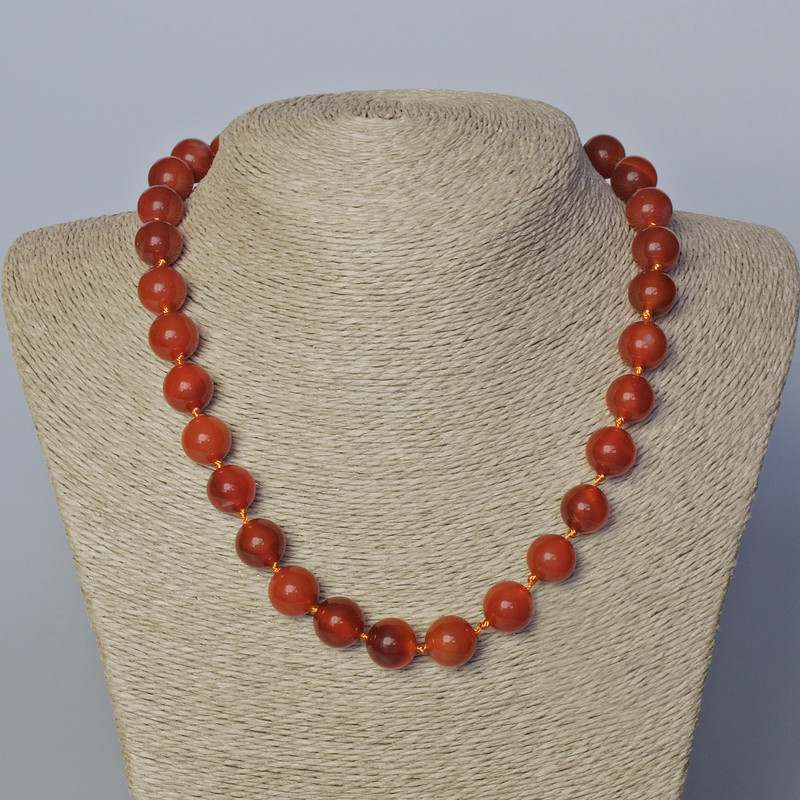 Carnelian Necklace with natural stone, smooth beads, 12mm diameter, length 45-49cm