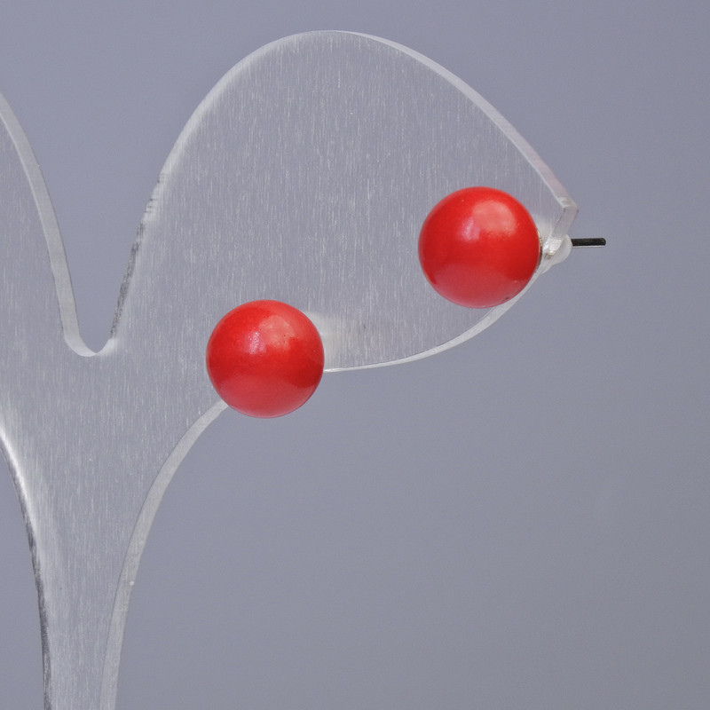 Earrings 'Pearl' Coral (piece) smooth ball, diameter 8mm+