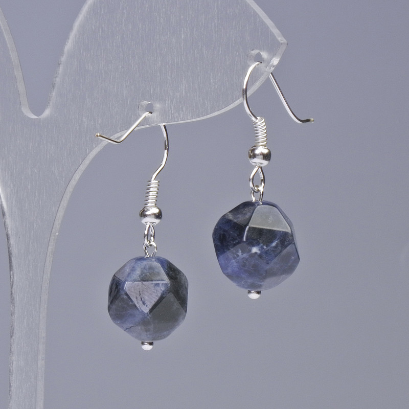Sodalite Earrings, Natural Stone, Multisided Cut, 10 mm dia. ~ 5x12 mm +-, length 32 mm +-