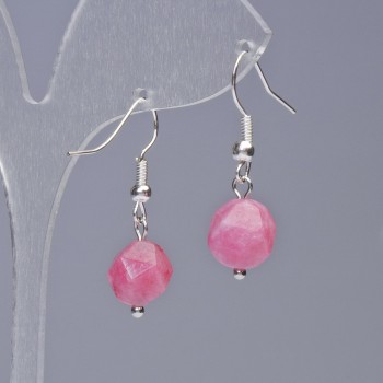 Rhodonite Earrings Natural Stone Multisided, 9×10mm diam.±, length 31mm±