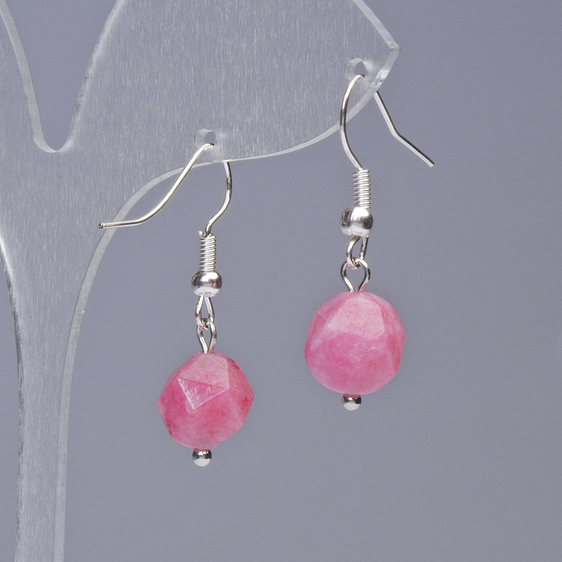 Rhodonite Earrings Natural Stone Multisided, 9×10mm diam.±, length 31mm±