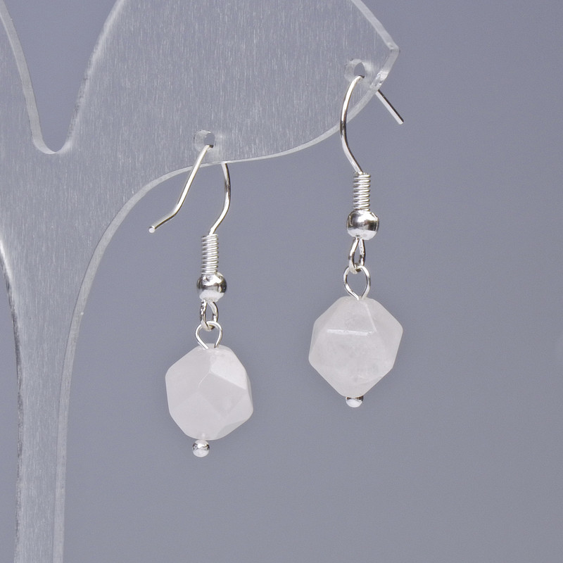 Earrings Pink Quartz Natural Stone Gemstone, Multifaceted, diameter 9x10mm+-, length 31mm+-