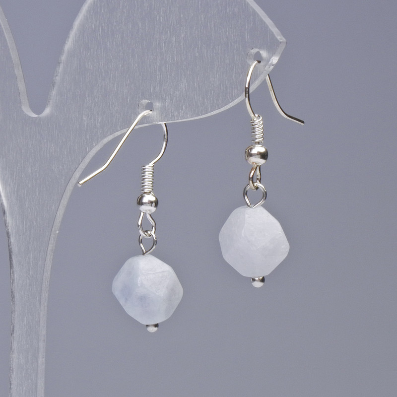 Aquamarine Earrings Natural Stone Faceted, diameter 9x10mm ±, length 31mm ±